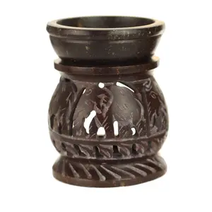 Oil Diffuser - Natural Soapstone Oil Burner Round Elephant 3.25"