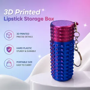 3D Printed Lip Balm Holder Keychain, Spiky Textured Lipstick Storage Case with Keyring，Stress Relief Toy