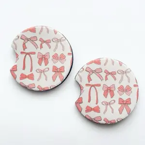 Coquette Pink Bows Black Bows Red Bows Cute Car Coasters Set of Two for Car Cup Holders, Durable and Absorbent Design