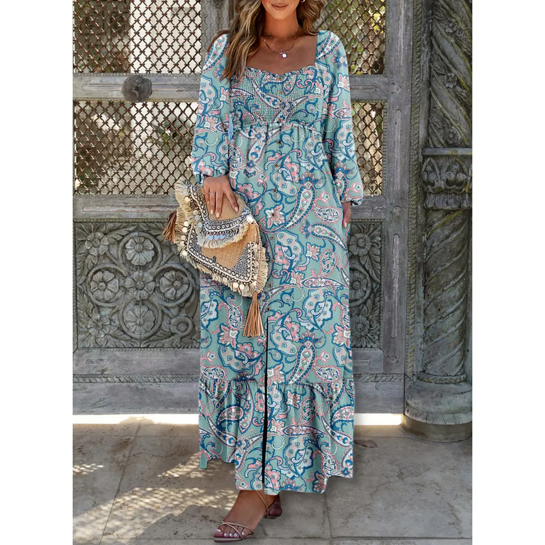 DOKOTOO Women's Boho Floral Smocked Empire Waist Square Neck Long Sleeve Button Beach Maxi Dress Sundress Brown Viscose Fitted Flowy Ruffle Hem - TikTok Shop DOKOTOO Women's Boho Floral Smocked Empire Waist Square Neck Long Sleeve Button Beach Maxi Dress Sundress Brown Viscose Fitted Flowy Ruffle Hem - TikTok Shop