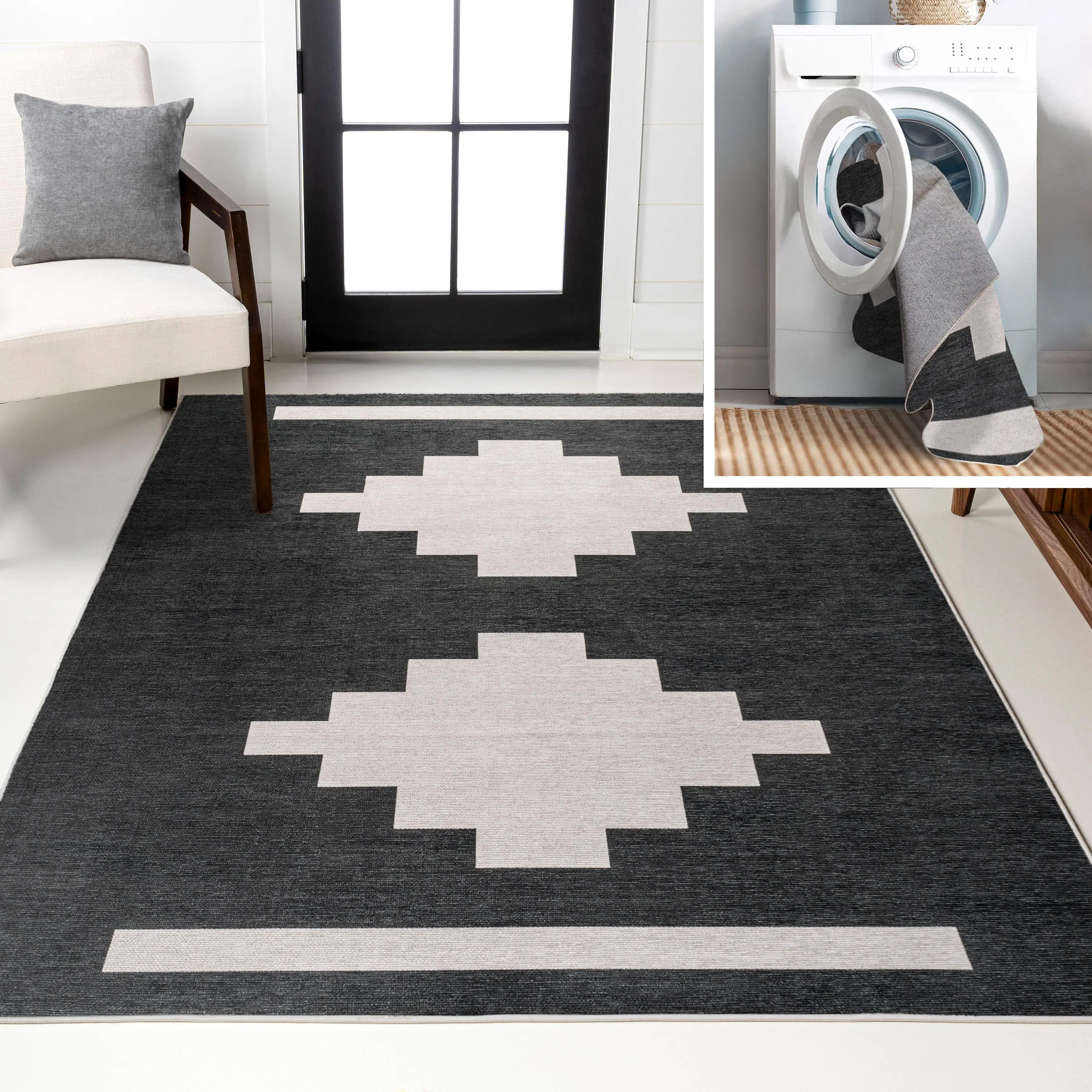 Adriel Geometric Tribal Medallion Machine-washable Area Rug