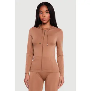 Drawstring Hooded Zip Front Track Jacket
