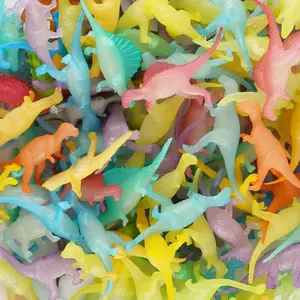 Random luminous mini dinosaur (20pcs), mini simulation luminous dinosaur, colored fluorescent soft rubber small dinosaur, luminous ornament collection model toy (cannot be used for food contact)