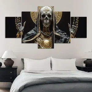 5 Counts Unframed Canvas Poster, Print, Gold Skeleton Design In Robe Poster, Exquisite Poster, Perfect Living Room Decoration, Modern Art, Fashion Family Poster, Wall Art Decoration, Odorless, Waterproof, Artwork