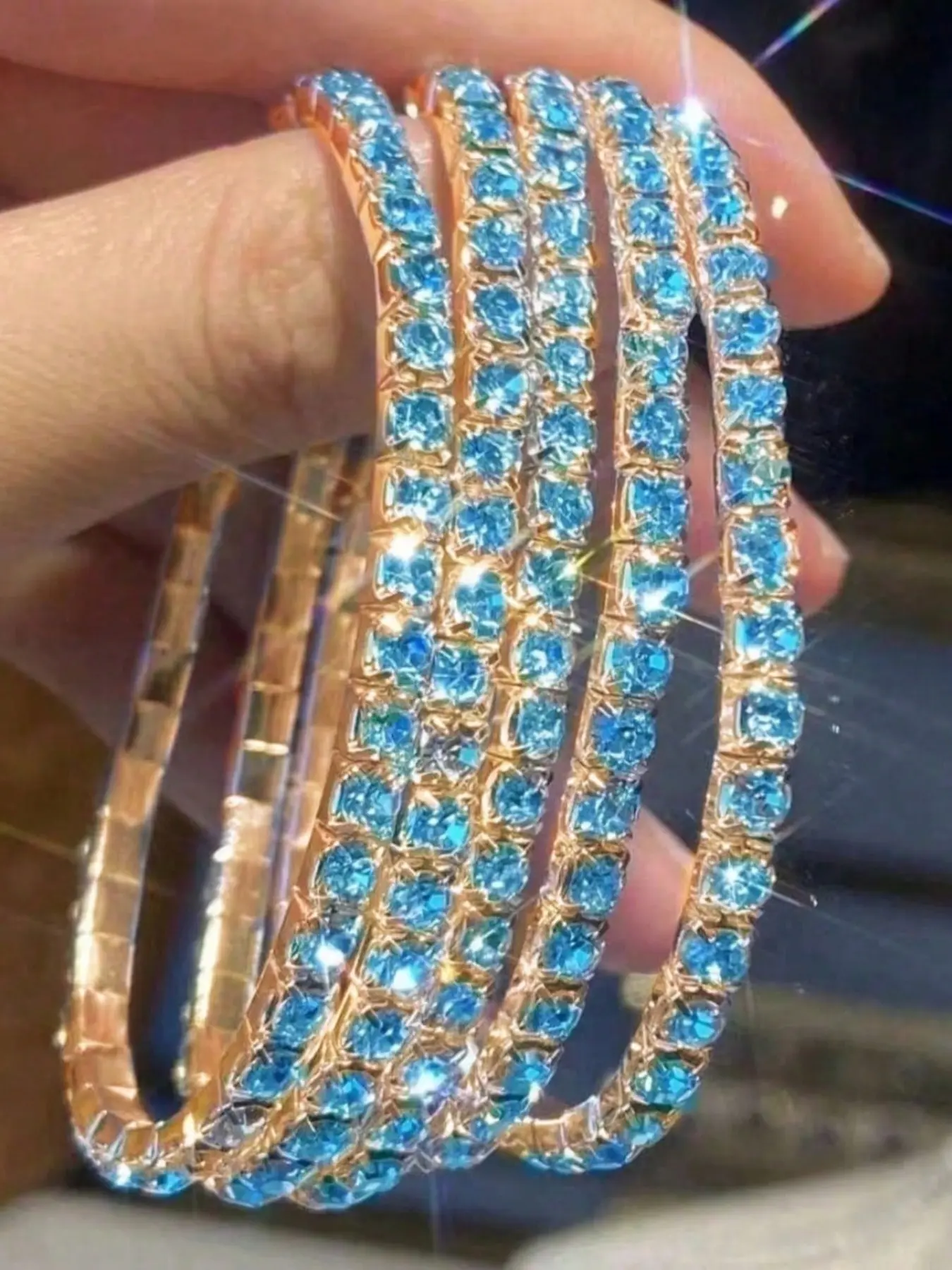 5 sparkling rhinestone elastic bracelets, party style blingbling adjustable elastic bracelet, perfect for giving delicate bracelets as gifts to women