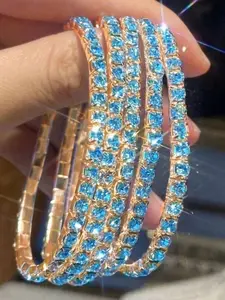 5 sparkling rhinestone elastic bracelets, party style blingbling adjustable elastic bracelet, perfect for giving delicate bracelets as gifts to women