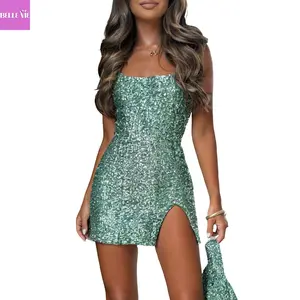 Women's Sequin Dress for Women Sparkly Glitter V Neck Shift Cocktail Disco Outfit Party Club Night Out Mini Dresses New Style