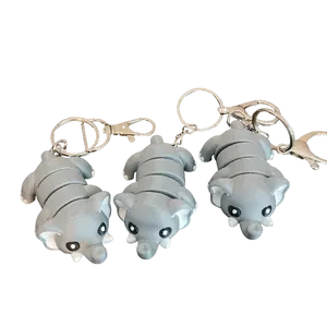 Articulated Grey Elephant Keychains 3-Pack 3D Printed Bag Charms with Flexible Design and Metal Ring for Car Keys Backpacks or Purses