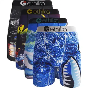 4Pcs/2PcsETHIKA Men's Boxer Briefs - Breathable All-Day Wear, Quick-Dry for Swim/Cycle/Basketball, Classic Shark/Graffiti Prints, Plus Size Fit, Sexy Comfort, Perfect Men's Gift for Him-Great for Active Lifestyles