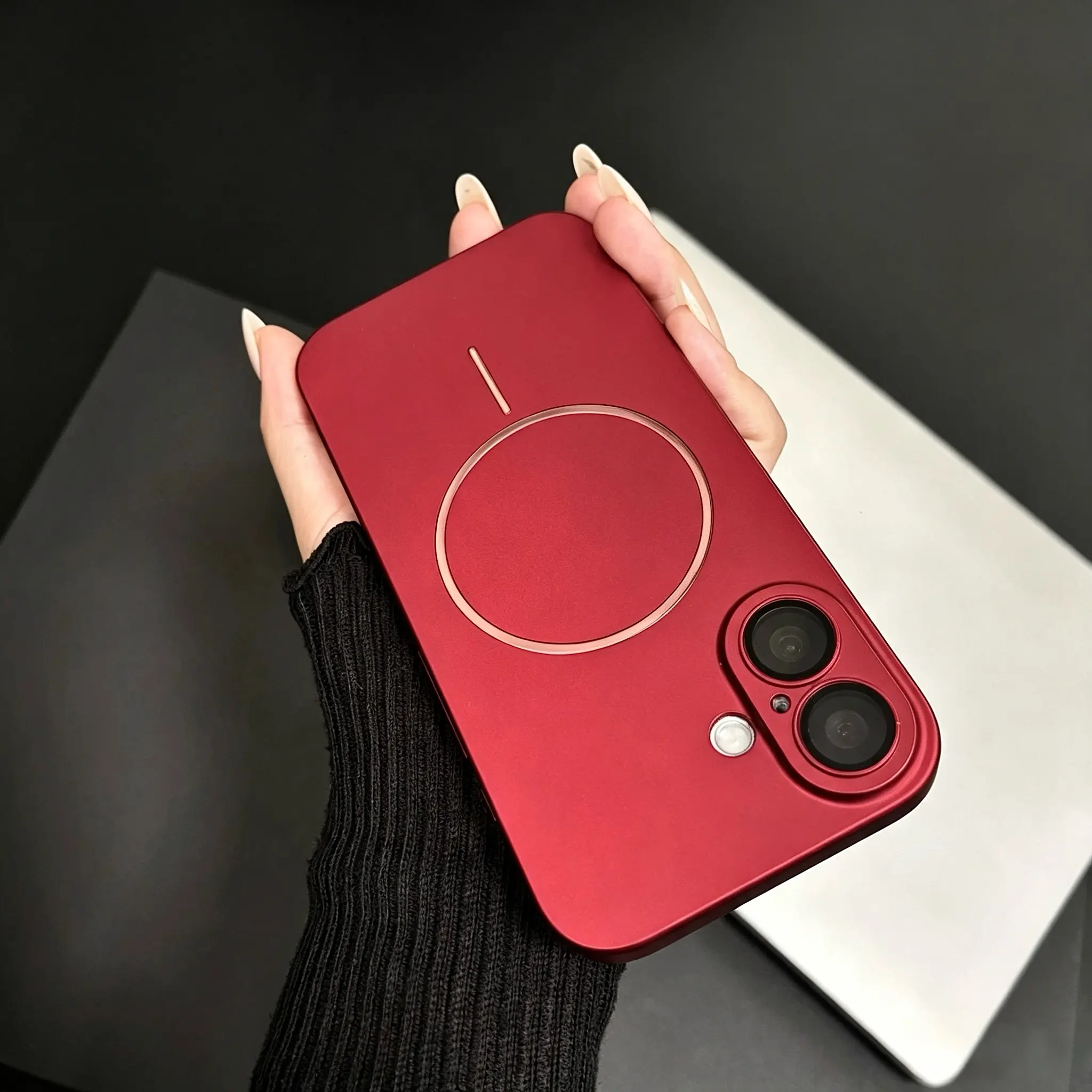 Ultra-thin PC-TPU+Metal Magnetic iPhone Case with Bare Phone Texture, Camera Guard for iPhone Series (17,16,15,14,13 Pro Max) - Unisex, Precise Cutouts, Impact Protection, Minimalist Design, Built-in Lens Protector
