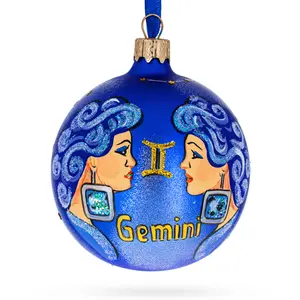 Gemini Zodiac Horoscope Sign Blown Glass Ball Christmas Ornament 3.25 Inches