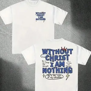 FEEGO Men's Boxy Fit Round Neck T-shirt Christian Faith Letter Print Casual Streetwear Short Sleeve White Top for Daily Wear All Seasons Crewneck Tshirt funny   bee polo bundle eugene emo clothes unknown good graphic tees