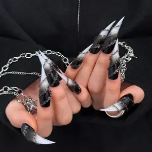 Spring Summer New 10-Piece Press-On Nails, Chain Element Sharp Tip, 3D Dragon Claw Cat Paw Nails, Reusable, Non-Damaging, Handmade