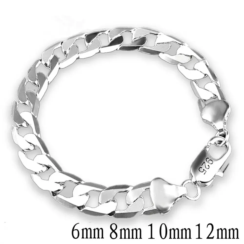 New 925 Sterling Silver Side Side Silver Bracelet 6MM8MM10MM12MM Men's and Women's Jewelry Wedding Anniversary GiftsGift
