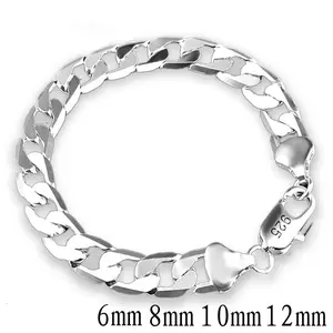 New 925 Sterling Silver Side Side Silver Bracelet 6MM8MM10MM12MM Men's and Women's Jewelry Wedding Anniversary GiftsGift