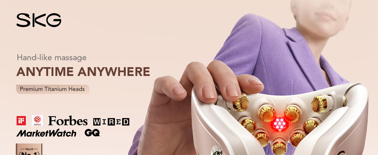 SKG Foldable Neck Massager for Pain Relief Deep Tissue Vibration Cordless Travel Massager,Portable 3D Neck Massager for Office Home Car Travel Gold Titanium Neck Massager 3.0 Valentine Gifts