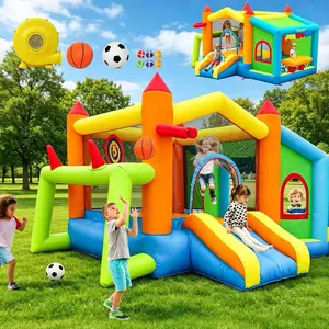FBSPORT Inflatable Bounce House, Bounce House with Side Toy Market Stand Football Shooting, Inflatable Bouncer Bouncy Castle for Kids with 480W Blower Big Ball Pit for Outdoor Indoor