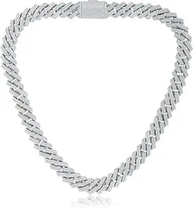 Gemsme Full Iced Out Cubic Zirconia Cuban Link Chain Hip Hop 18K White Golden Plated Miami Cuban Link Chain Necklace for Men Women