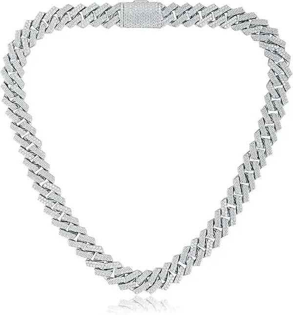 Gemsme Full Iced Out Cubic Zirconia Cuban Link Chain Hip Hop 18K White Golden Plated Miami Cuban Link Chain Necklace for Men Women