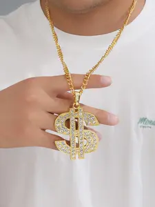 Hip-Hop Style Dollar Sign Necklace, Sparkling Diamond Pendant, Bold Street Chain, Fashion Accessory for Parties, Unisex Luxury Gift