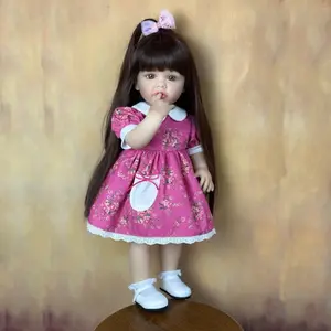 55cm 22inch Full Vinyl Reborn Baby Girl Lifelike Can Stand Doll Princess Newborn Toddler Art Bebe Bath Toy Birthday Gifts for Child