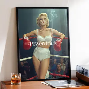 Marilyn Monroe Boxing Art Print Retro Feminist Hypebeast Decor, Trendy Gift for Him or Her, Dopamine Wall Decor