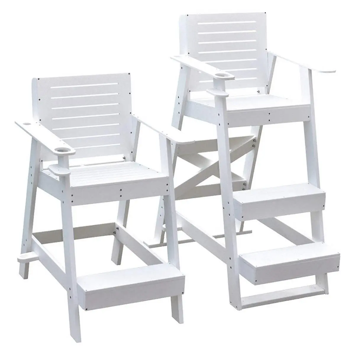 S.R. Smith Sentry Lifeguard Chair, 30 in. Seat Height, White HDPE and Marine-Grade Stainless Steel, Slip-Resistant Treads with Cup & Umbrella Holder, Sturdy, Cup Holder