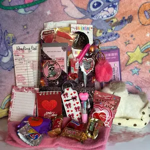 Valentine Edition Blind Date w/ Book, includes plushie animal, fuzzy socks, valentine themed items, mystery novel, and chocolate