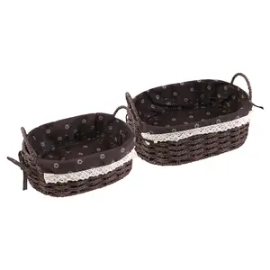 REGALWOVEN 2 Packs Wicker Basket, Basket for Organizing, Oval Storage Basket with Handles, Storage Cube for Bedroom, Shelves 10.2*7.1*3.5in、11.8*8.3*3.7in, Coffee