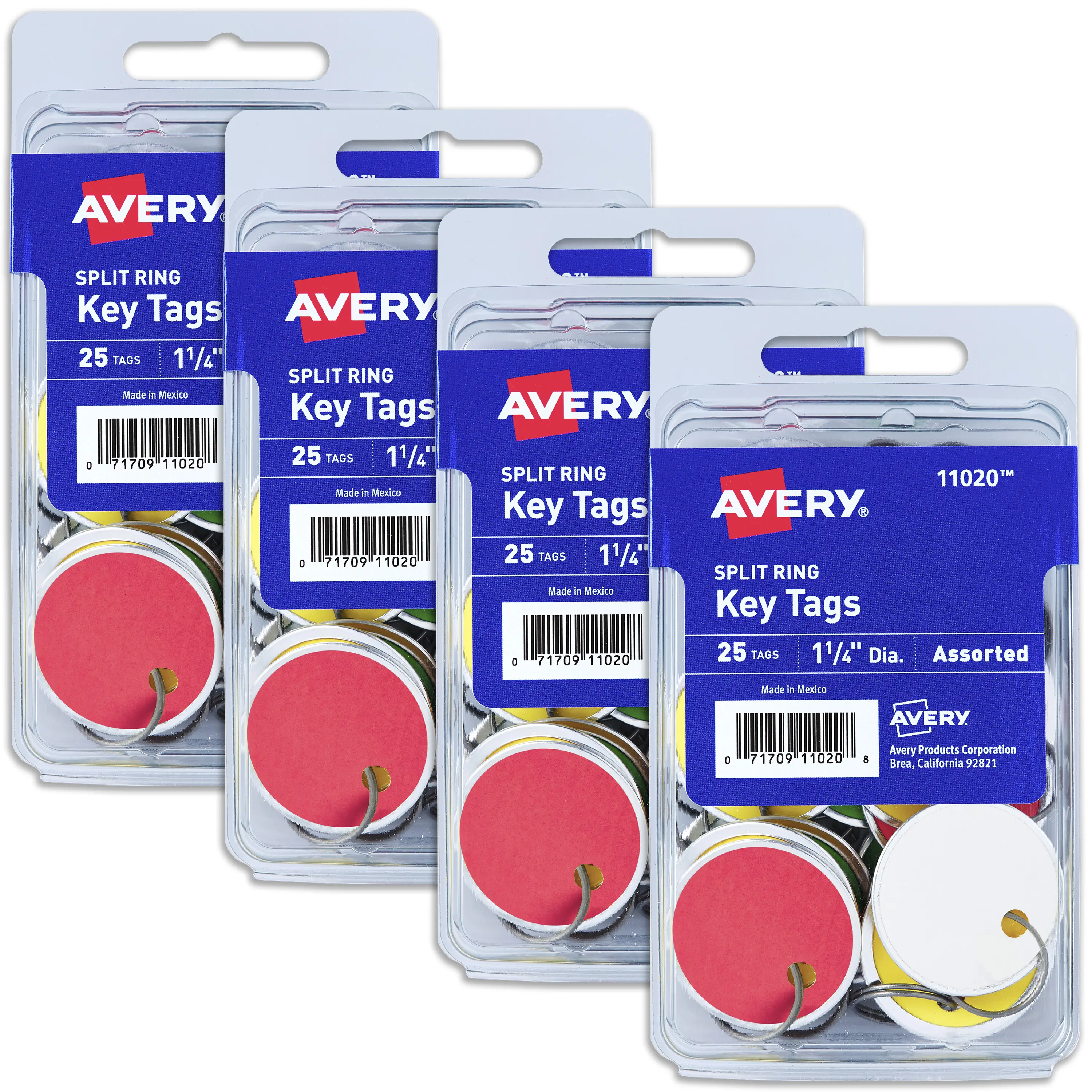 Avery Metal Rim Key Tags with String - Assorted Colors, 25 Tags Per Pack, 4 Packs (100 Total), Office Identification Supply, Scrapbook Permanent Project Accessory, School Supply, Slime Kit Label (11020)