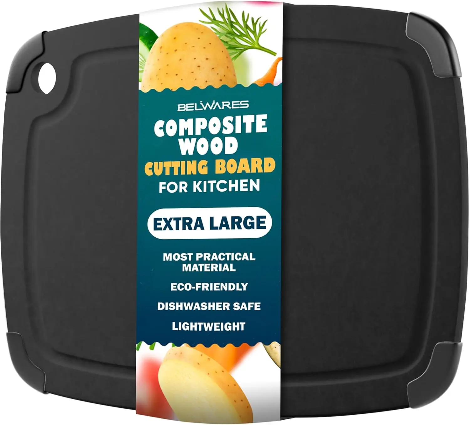 Matte Black Composite Wood Fiber Cutting Board – 18 x 12 Inch | Rectangular Chopping Board with Hanging Hole - Dishwasher Safe, Heat-Resistant & Knife-Friendly- Ideal for Bread, Meat, Fruit & Vegetables - Daily Use Kitchen Essential