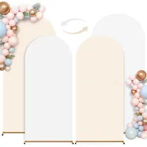 Beige White Arch Backdrop Cover Set of 2 (6FT/7.2FT) Arch Cover Spandex Birthday Party Arch Stand Covers for Wedding  Shower Bridal  Shower Boho Balloon Arch Covers