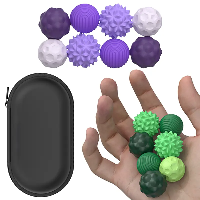 8Pcs Magnetic Handheld Silicone Stress Relief Toys - 4 Sensory Textures, 1.1in Diameter, Quiet Touch, Hand Washable, No Battery Needed, Discreet Stress Relief to Calm Nerves, Adds Fidget Fun to Busy Work Desks, Decor for Autistic Adults