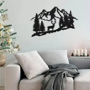 Mountain Themed Skier Metal Wall Art, Tree Design Wall Hanging Decor, Stylish Home Decor for Living Room Bedroom, Garden Decoration