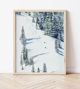 Skiing watercolor poster print. Skiers Wall Decor. Ski Wall Decor. Skiing decor. Skier gift ideas.