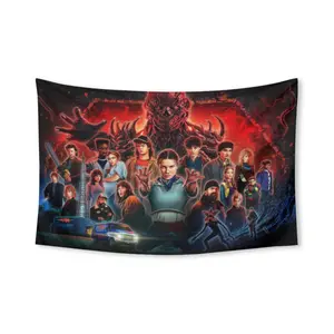 Stranger Things Season 5 Poster Tapestry Funny Tapestries Durable Man Cave Wall Flag for College Dorm Room Decor Outdoor Party Banner Tree Design