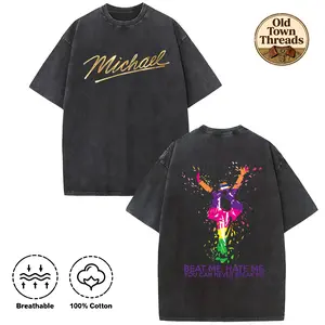 Washed T-shirt, 100% cotton, double-sided printed design SmCare About Us T-Shirt Michael Jackson T-Shirt