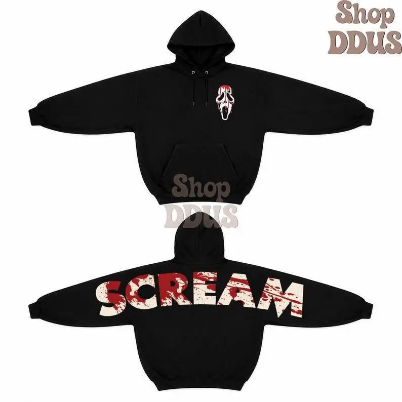 Ghostface Slasher Hoodie, Vintage Horror Movie Sweatshirt, Halloween Graphic Pullover, Scary Movie Fan Streetwear