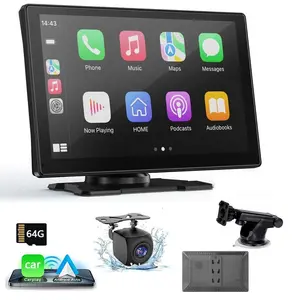 9 Inch Car Video Player, Portable Wireless Car Player with 1080P Backup Camera, GPS Navigation, Mirror Link, Voice Control, Dual BT, 64G Card