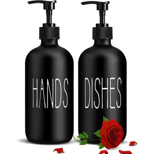 Glass Soap Dispenser Set 2 Pack,Contains Hand and Dish Soap Dispenser.Premium Kitchen Soap Dispenser Set for Kitchen Sink and Farmhouse Decor .16 Oz