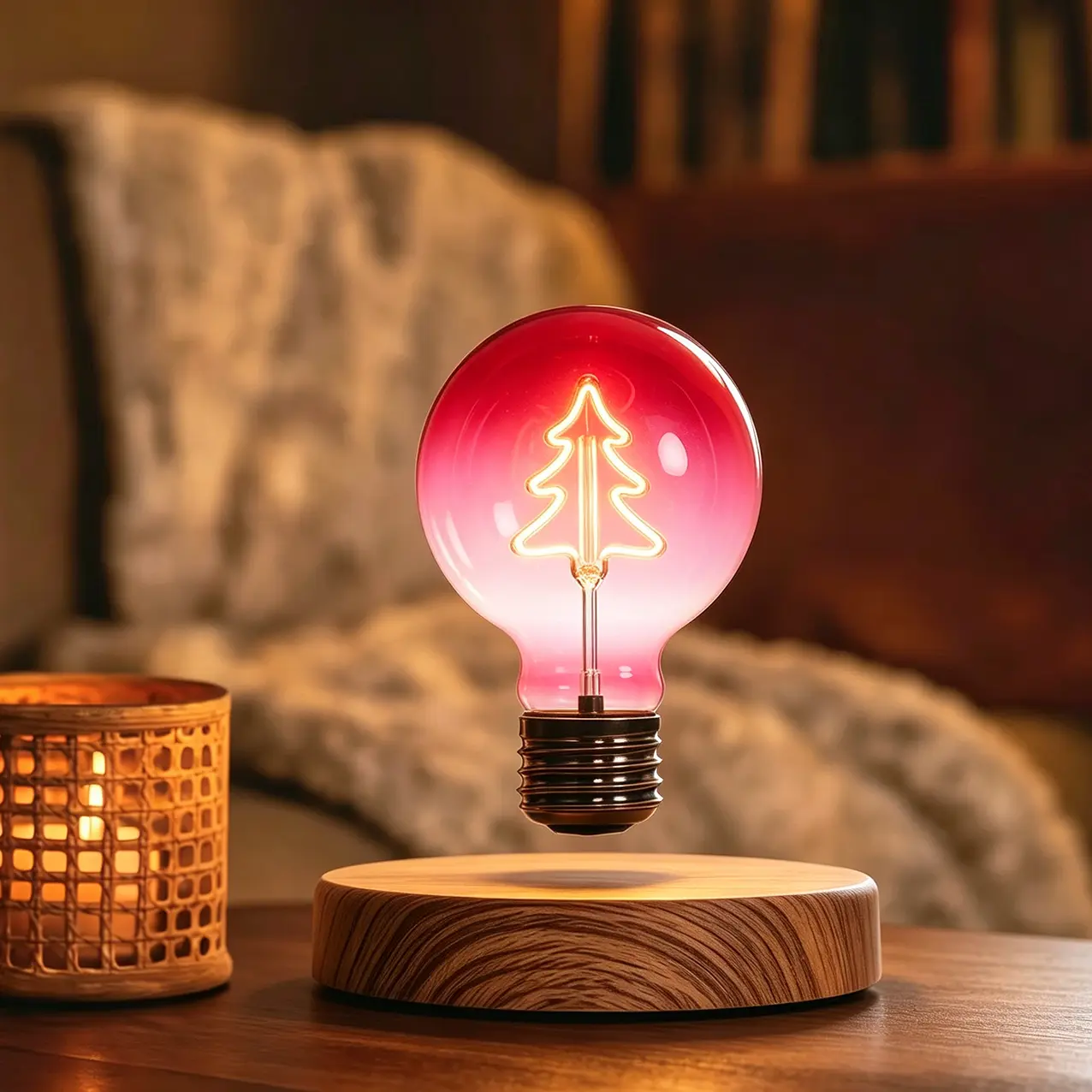 Levitating Magnetic Floating Bulb - Anti-Gravity Rainbow LED Night Light with Glowing Filament, Rotating Ambient Glow Atmosphere Lamp, Wooden Base Indoor Desk Decor for Bedroom, Creative Holiday Gift