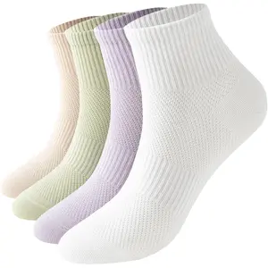 Women's Cotton Calf Socks- Breathable, Moisture-Wicking, for Casual & Athletic Wear|Soft Crew Socks with Arch Support