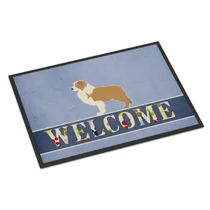 212 MAIN Felt Welcome Mat with Border Collie Art, 24x36 in. Red Border, Fade-Proof Dye, Indoor Outdoor Rugs with Welcome Motif for Indoor/Outdoor Use