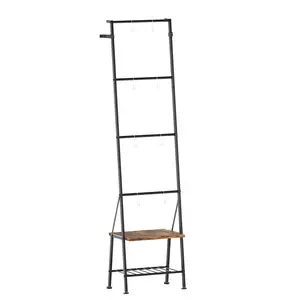 Blanket Ladder Farmhouse Blanket Holder Rack with Storage Shelf, Decorative Ladder Shelf with Hooks, Towel Holder Rack