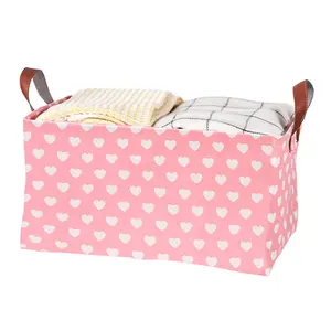 Rec Toy Box Chest Kids Hamper Storage Basket Collapsible Organizer Bin Gift Baskets for Home Dorm Kitchen Pet Office Closet Shelf Pink with White Hearts Design Lightweight Laundry Minimalist Design