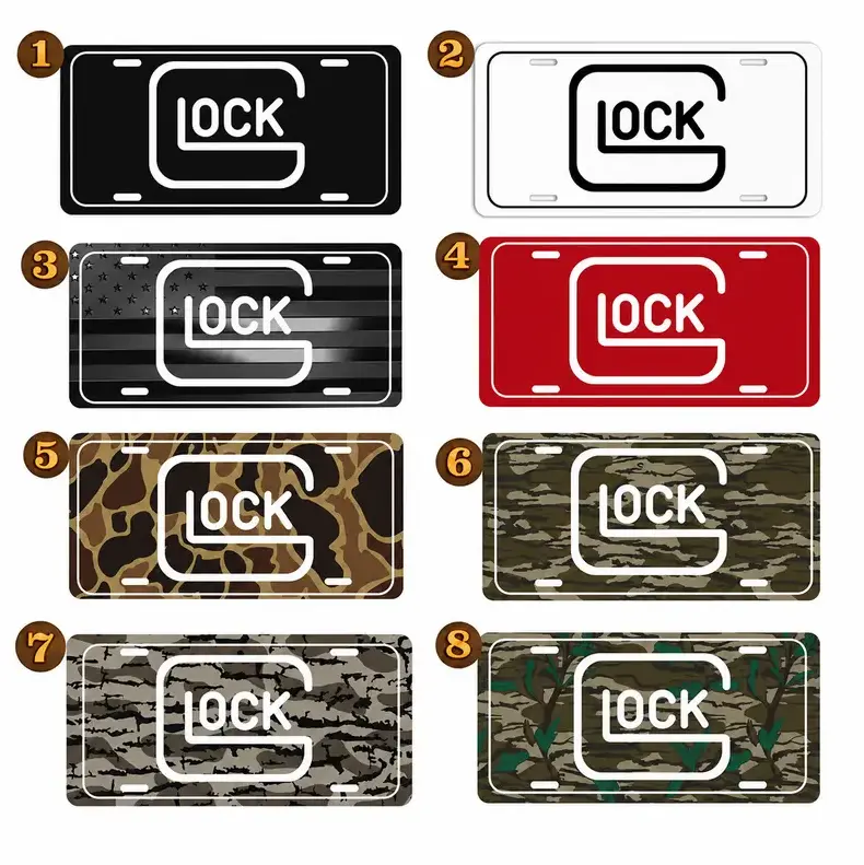 [Glock, Firearm Brand, Tactical, Shooting Sports Vibe] Glock Logo Aluminum License Plate, 12x6 Front Car Tag, Firearm Tactical Shooting Sports Vehicle Vanity Decor