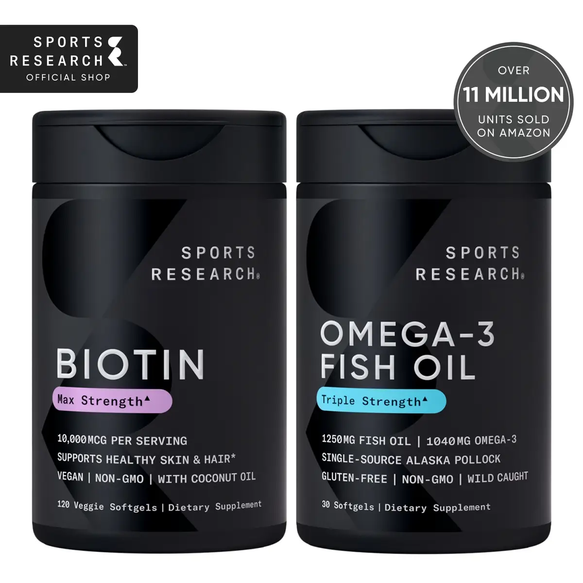 Biotin 10,000mcg (120 veggie softgels) & Omega-3 Fish Oil AlaskOmega 1250mg MSC-C-55162 (30 softgels)