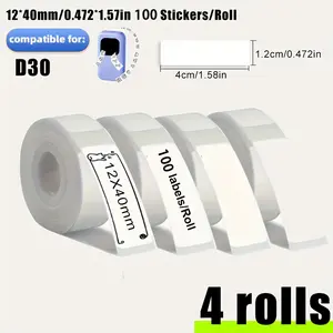 4 Rolls Thermal Label Paper, 12x40mm Labels, Waterproof, Tear-Resistant, for Phomemo D30 Printer, Adhesive Tape, Storage Jars, Files, Addresses