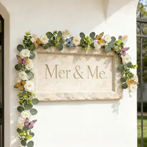 Spring Artificial Rose Butterfly Daisy Wreath, Artificial Flower Wreath, Summer Colorful Floral Garland, Faux Floral Garland, Door Hanging, Outdoor Indoor Home Yard Patio Decoration