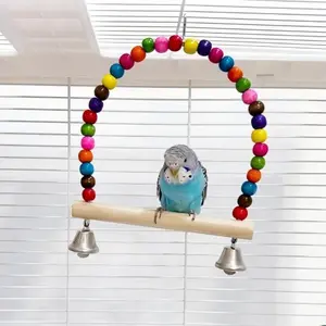 Cage Decor&Bird Swing Perch Fun Toy with Colorful Beads